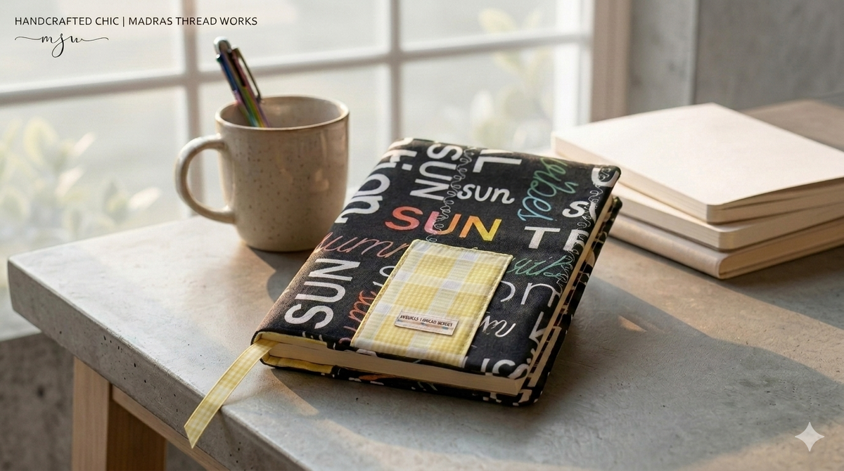 Fabric Notebook Cover with pen holder, bookmark and elastic closure