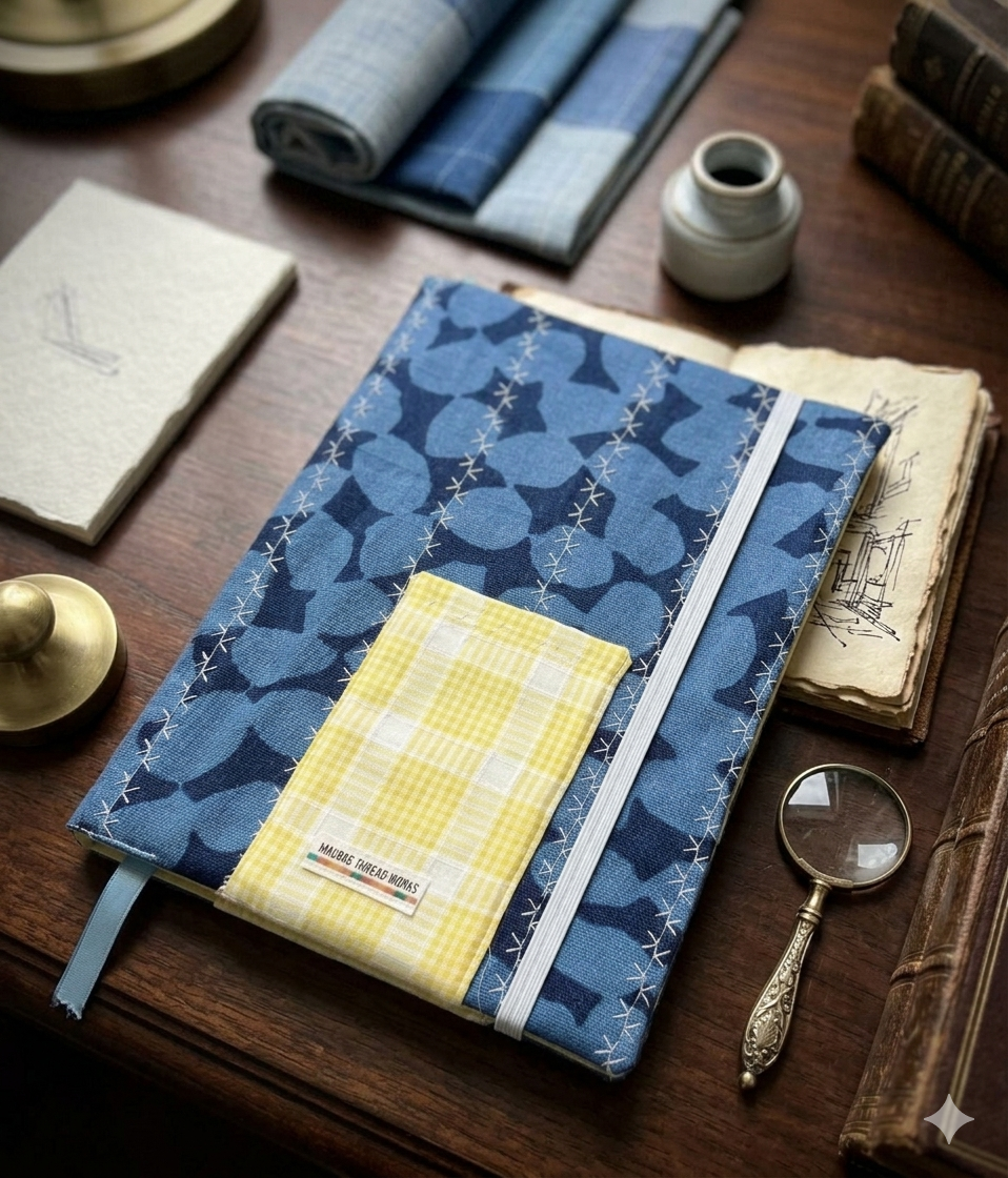 Fabric Notebook Cover with pen holder, bookmark and elastic closure