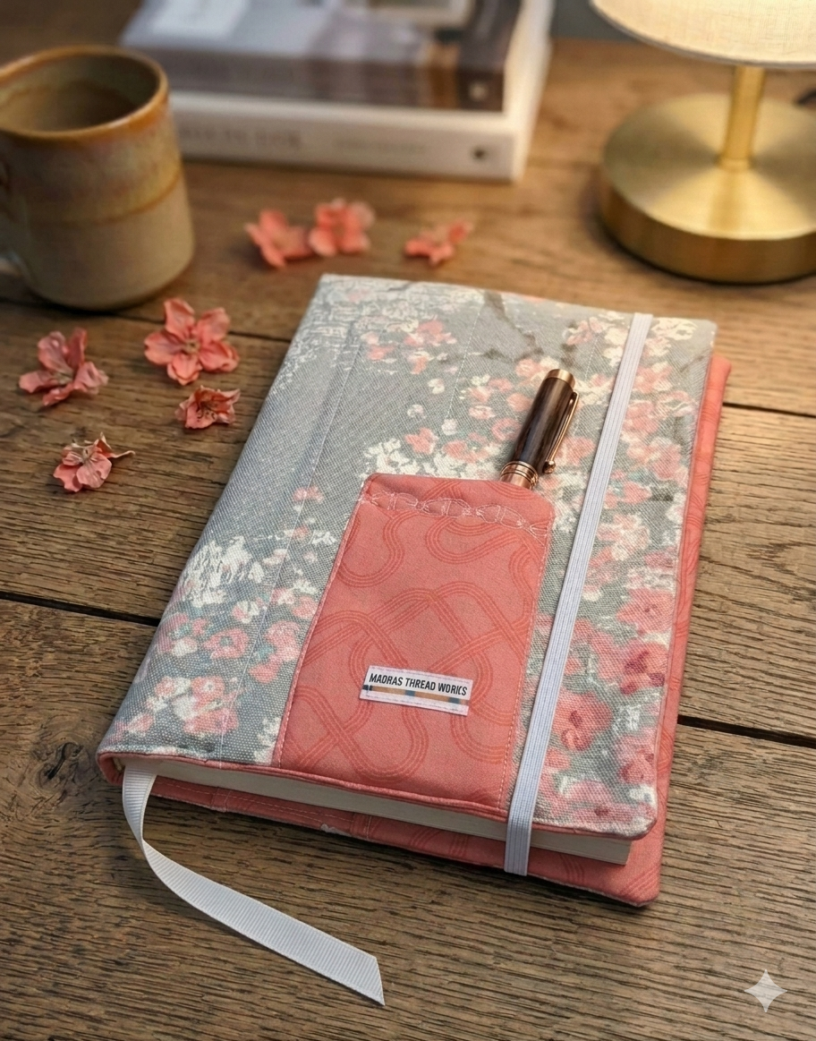 Fabric Notebook Cover with pen holder, bookmark and elastic closure