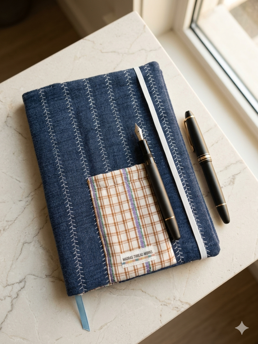 Fabric Notebook Cover with pen holder, bookmark and elastic closure