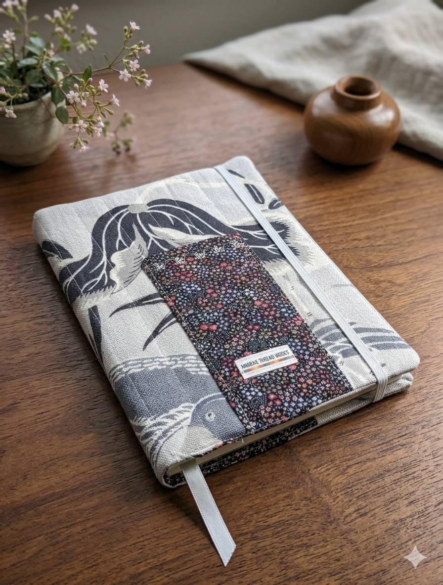 Fabric Notebook Cover with pen holder, bookmark and elastic closure