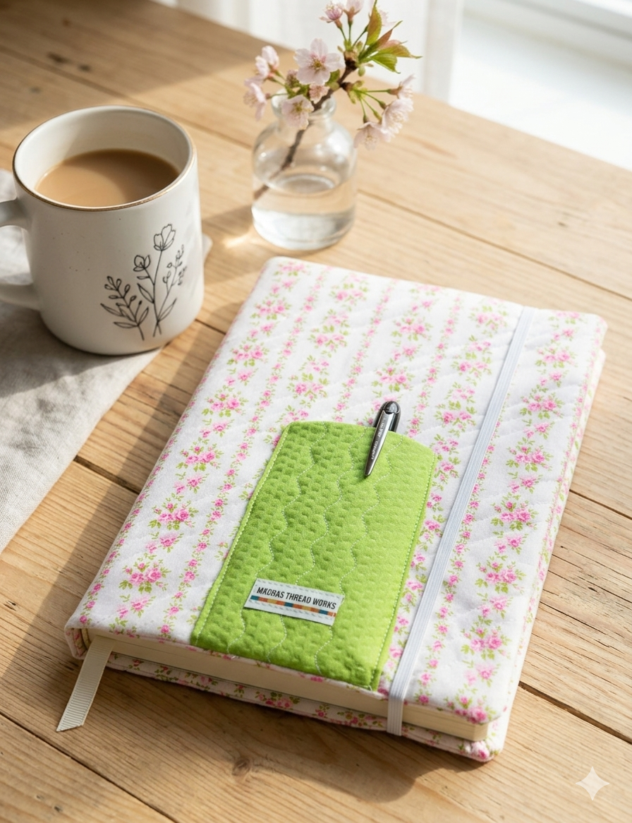Fabric Notebook Cover with pen holder, bookmark and elastic closure