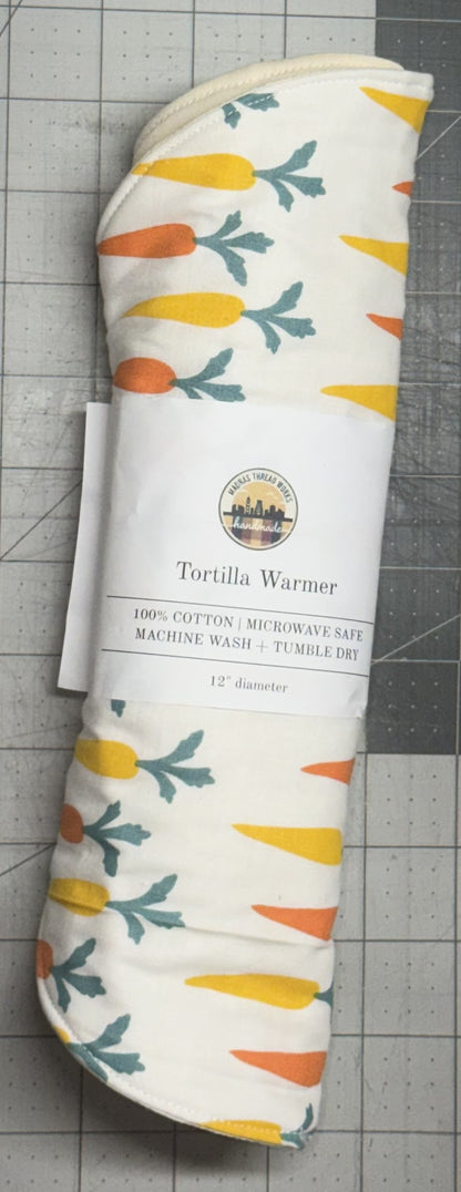 Tortilla warmer with carrot pattern on a white background